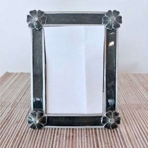 Dark Blue/Gray and Silver Flower-Embellished Picture Frame